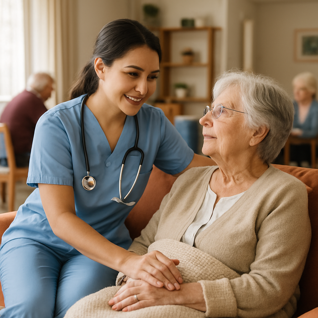 a nurse taking care of a patient in group home